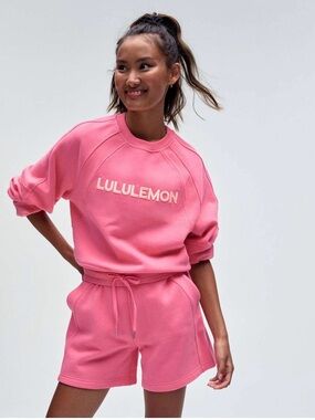 Lululemon Coral Pink Logo Scuba Sweatshirt & Shorts Set